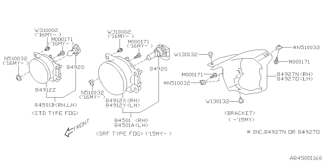 2015 Subaru XV Crosstrek Bracket Front Fog Assembly LH Diagram for 84927FJ020