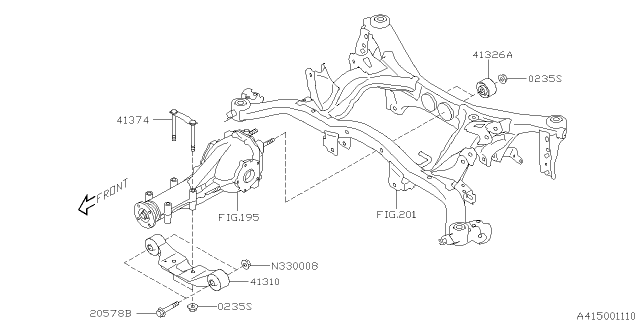 2013 Subaru XV Crosstrek Differential Member Assembly Diagram for 41310FJ001