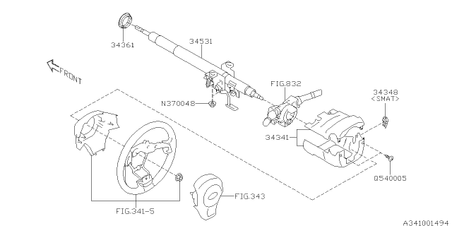 2015 Subaru XV Crosstrek Column Assembly Steering Diagram for 34500SG020