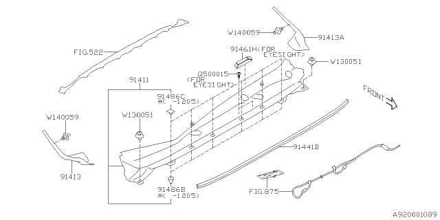 2016 Subaru Crosstrek COWL Panel Assembly Diagram for 91419FJ071