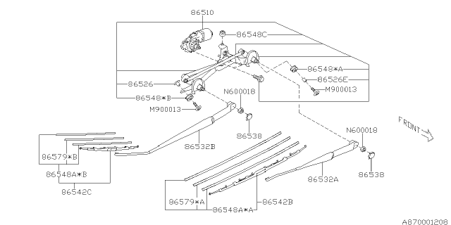 2014 Subaru XV Crosstrek Wiper - Windshilde Diagram 2