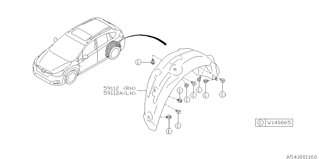 2014 Subaru XV Crosstrek Mud Guard Rear LH Diagram for 59122FJ020
