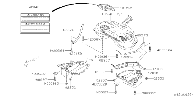 2013 Subaru XV Crosstrek Protector Tank LHX Diagram for 42045FJ031