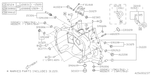 2015 Subaru XV Crosstrek Hose Air BREATHER Tm Diagram for 32125AA110