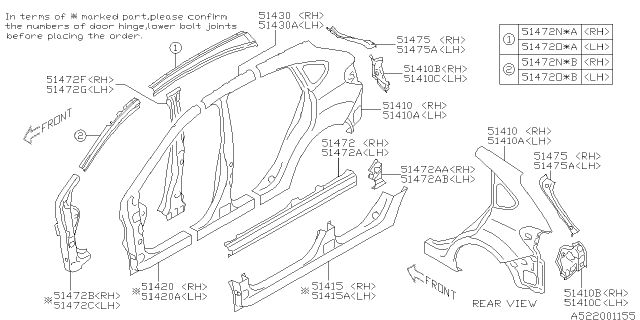 2013 Subaru XV Crosstrek Reinforcement Complete Pillar Front RH Diagram for 51455FJ0409P