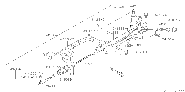 2013 Subaru XV Crosstrek Power Steering Gear Box Assembly Diagram for 34110FJ090