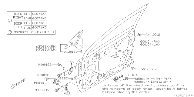 2014 Subaru XV Crosstrek Checker Assembly Door Front Diagram for 61124FJ001