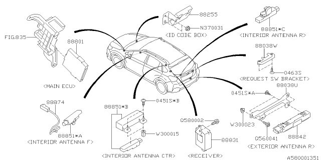 2015 Subaru XV Crosstrek Antenna Intake Assembly Rear Diagram for 88851FJ040