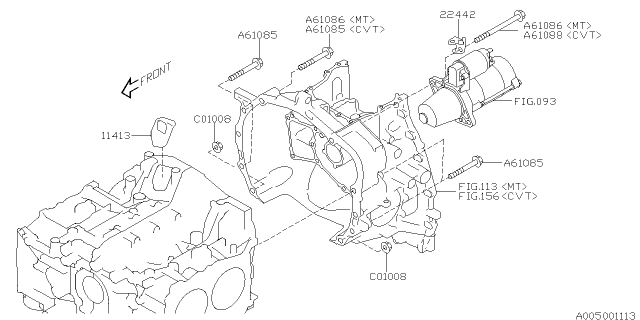 2015 Subaru XV Crosstrek Timing Hole Plug & Transmission Bolt Diagram