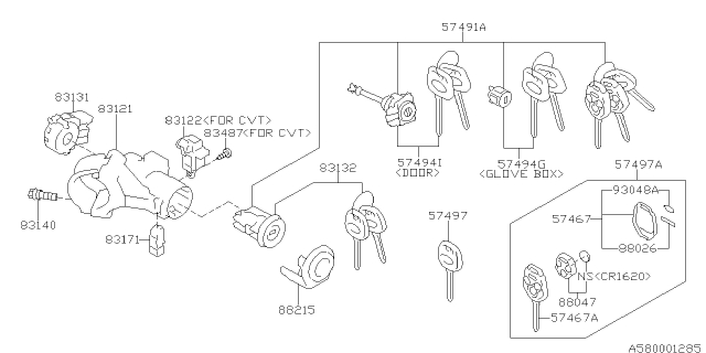 2014 Subaru XV Crosstrek Key Plate Sub Diagram for 57497FJ250