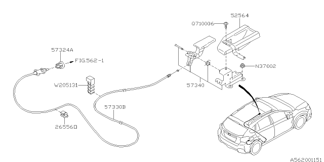 2015 Subaru XV Crosstrek Pull Handle Assembly 5LH Diagram for 57340FJ010