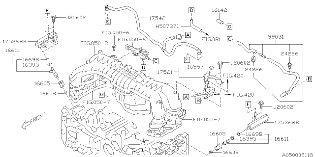 2016 Subaru Crosstrek INJECTOR Sub Assembly Diagram for 16611AA840