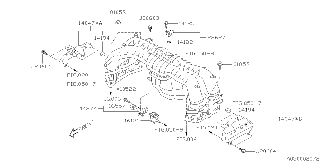 2015 Subaru XV Crosstrek PROTR Complete Intake Manifold Diagram for 14030AA100