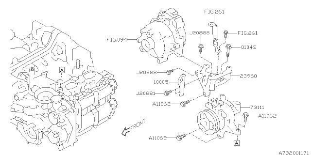 2014 Subaru XV Crosstrek Hanger Engine Front Diagram for 10005AA110