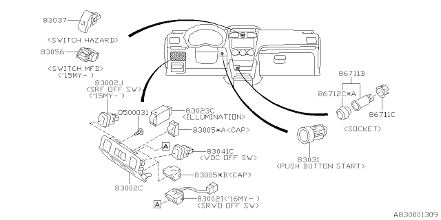 2014 Subaru XV Crosstrek Switch - Instrument Panel Diagram 2