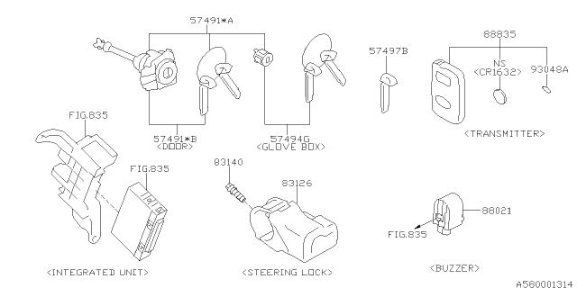 2014 Subaru XV Crosstrek Key Kit & Key Lock Diagram 2
