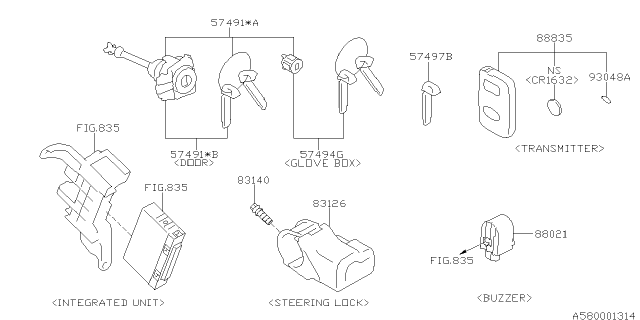 2013 Subaru XV Crosstrek Key Kit & Key Lock Diagram 2