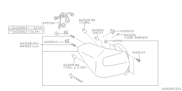 2014 Subaru XV Crosstrek Lamp - Rear Diagram 1
