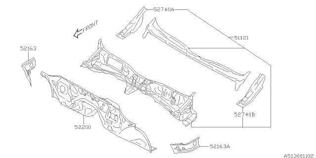 2015 Subaru XV Crosstrek Toe Board & Front Panel & Steering Beam Diagram