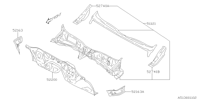 2016 Subaru Crosstrek Toe Board & Front Panel & Steering Beam Diagram