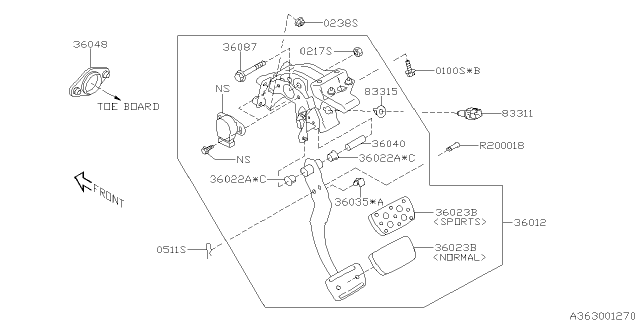 2014 Subaru XV Crosstrek Pedal System Diagram 8
