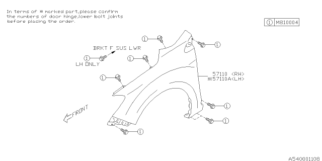 2014 Subaru XV Crosstrek Fender Diagram