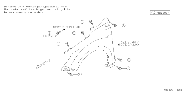 2013 Subaru XV Crosstrek Fender Front XUV LH Diagram for 57120FJ0619P