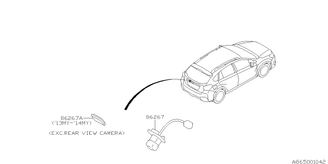 2014 Subaru XV Crosstrek Rear V Camera Assembly Cap Diagram for 86267YC100