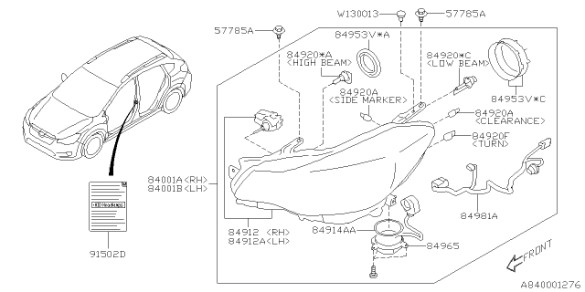 2014 Subaru XV Crosstrek Passenger Side Headlamp Assembly Diagram for 84001FJ140