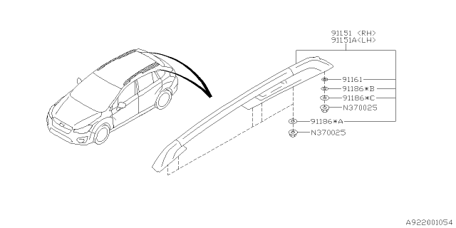 2013 Subaru Impreza Roof Rail Assembly LH Diagram for 91151FJ010