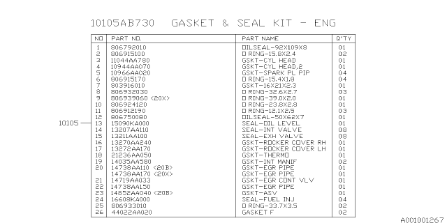 2016 Subaru Impreza Engine Assembly Diagram 4