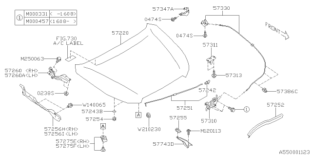 2016 Subaru Impreza Hood Support Stay Diagram for 57251FJ021