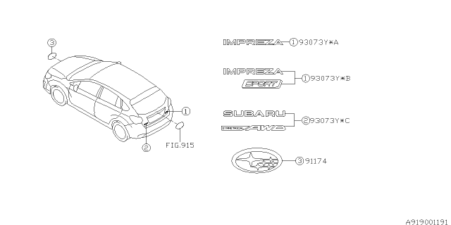 2012 Subaru Impreza Letter Mk Rear IMPS Diagram for 93079FJ020