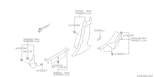 2016 Subaru Impreza Inner Trim Diagram 1