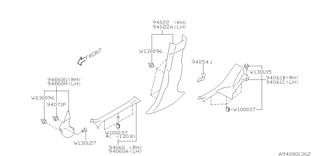 2014 Subaru Impreza Inner Trim Diagram 1