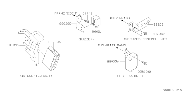 2016 Subaru Impreza KEYLESS Entry UNIU3W Diagram for 88035FJ160