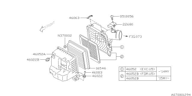 2014 Subaru Impreza Wagon Air Cleaner & Element Diagram 1