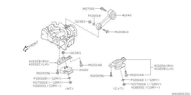 2012 Subaru Impreza Bracket Complete LH Diagram for 41031SC020