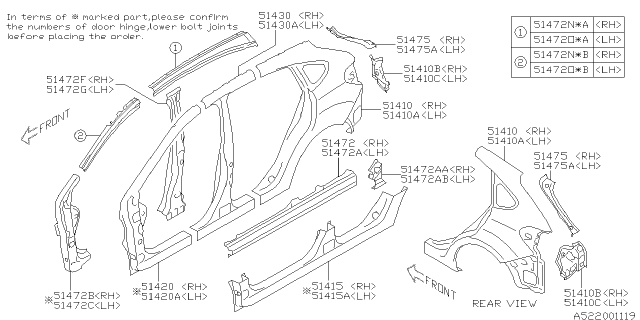 2013 Subaru Impreza Panel Side Out Center RP5LH Diagram for 51429FJ0109P