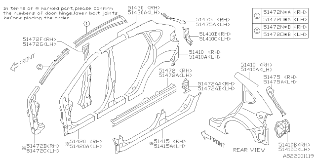 2013 Subaru Impreza Panel Side Out Center RP5RH Diagram for 51429FJ0209P