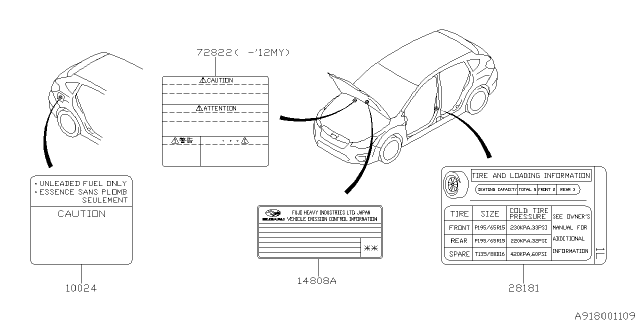 2012 Subaru Impreza Label - Caution Diagram