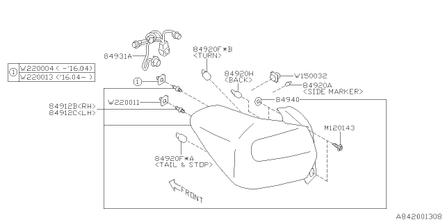 2016 Subaru Impreza Lamp - Rear Diagram 1