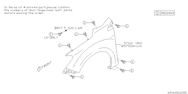 2016 Subaru Impreza Fender Front RH Diagram for 57120FJ0009P