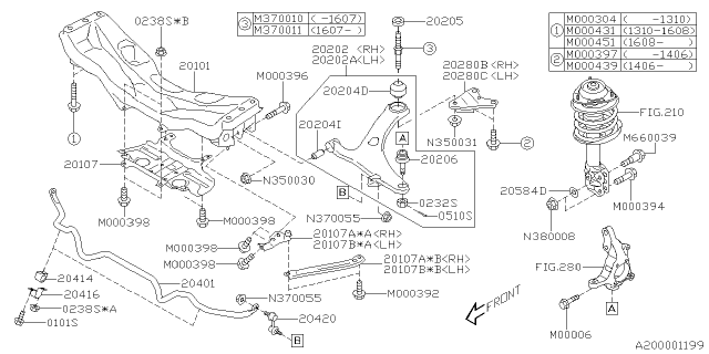 2012 Subaru Impreza Front Suspension Cross Member Complete Diagram for 20101FJ000