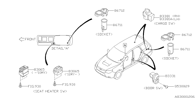 2011 Subaru Forester Switch Assembly Console S/H Diagram for 83245SC010