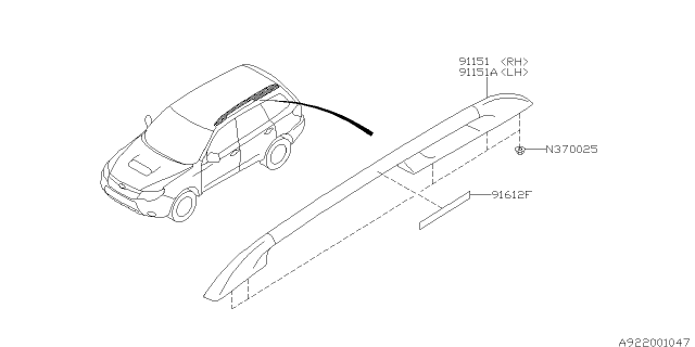 2011 Subaru Forester Roof Rail Assembly RH Diagram for 91151SC000