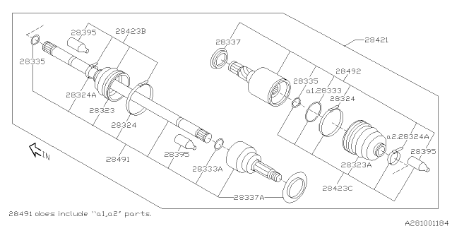 2010 Subaru Forester Rear Drive Shaft Assembly Diagram for 28421SC011