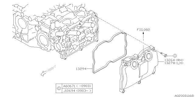 2010 Subaru Forester Gasket Rocker Cover Diagram for 13294AA070