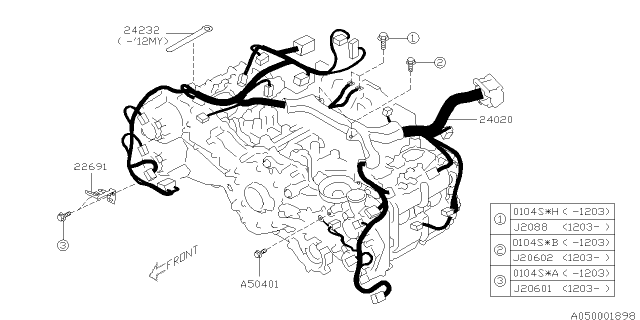 2012 Subaru Forester BOLT/WASHER Assembly Diagram for 800504010