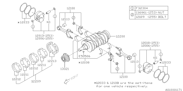 2009 Subaru Forester Piston Set RH Diagram for 12013AB260